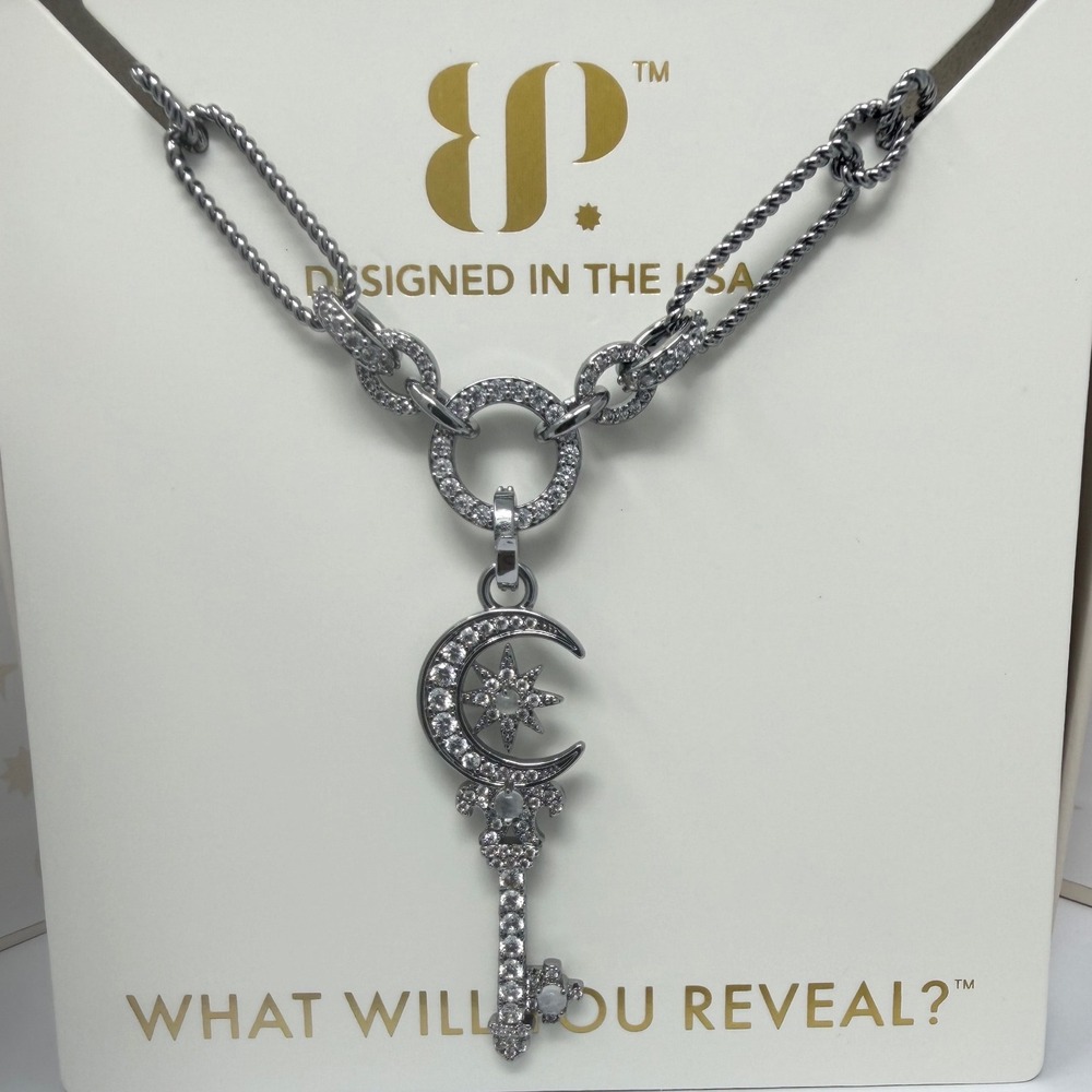 Bomb Party Halo Keys To Heaven Necklace NK39408 Hematite Moonstone Key